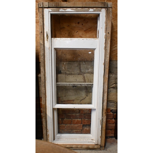 171 - Two Victorian painted pine glazed sash windows, 60 x 142 cm high, a/f