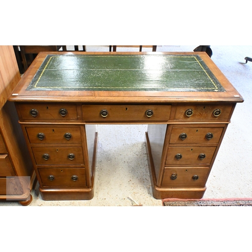 178 - A late Victorian mahogany twin pedestal desk with tooled leather top over nine drawers, 104 x 58 x 7... 