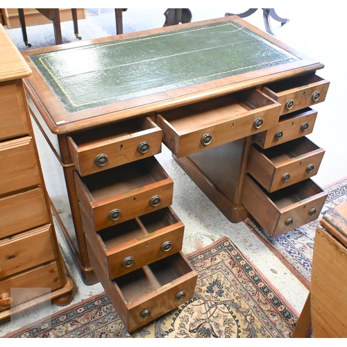 178 - A late Victorian mahogany twin pedestal desk with tooled leather top over nine drawers, 104 x 58 x 7... 