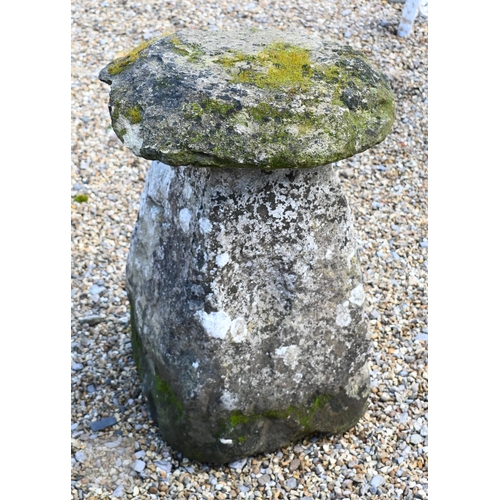 18 - A companion pair of antique hand cut staddle stones, the square tapering bases with circular caps (2... 