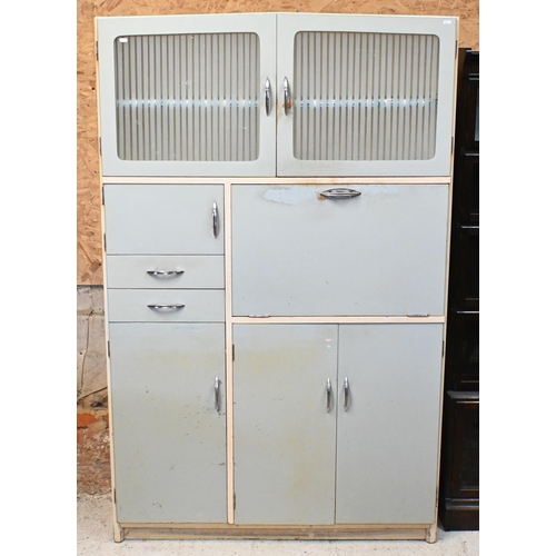 186 - A retro 'Hygena' blue and cream painted kitchenette, 112 x 40 x 180 cm high