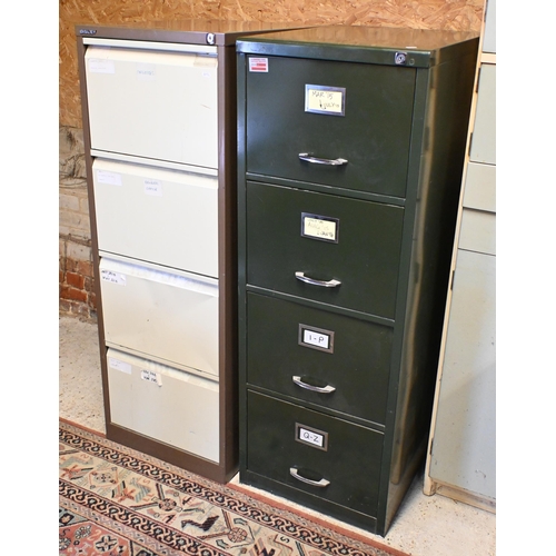 187 - A 'Bisley' brown and cream steel four drawer filing cabinet 48 x 62 x 132 cm to/w another green pain... 