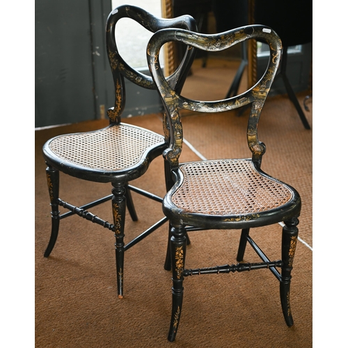 198 - Two Victorian cane seated side chairs in the manner of Jennens & Bettridge, painted and gilded w... 