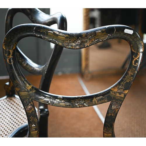 198 - Two Victorian cane seated side chairs in the manner of Jennens & Bettridge, painted and gilded w... 