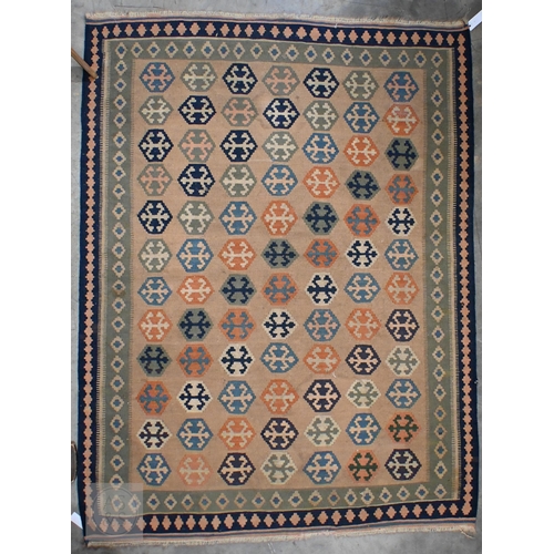 212 - Vintage Kilim rug with repeating hexagonal motif, 145 x 111 cm, to/w another geometric design Kilim,... 