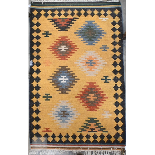 212 - Vintage Kilim rug with repeating hexagonal motif, 145 x 111 cm, to/w another geometric design Kilim,... 