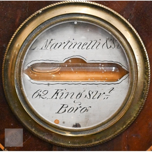 213 - Antique mahogany wheel barometer with silvered dials/registers by Martinelli & Sons, 98 cm h