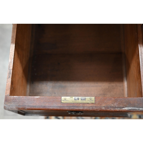 226 - Antique mahogany kneehole desk with tooled leather top (worn) over central recessed cupboard surroun... 