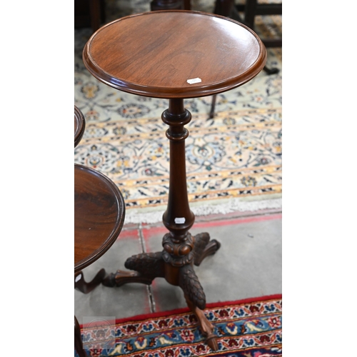 228 - A reproduction mahogany circular occasional table on turned columns and hairy goat leg supports, 36 ... 