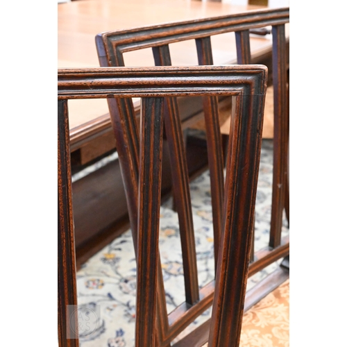 230 - A set of six 19th century mahogany lath-back dining chairs with gold damask fabric covered seats