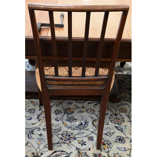 230 - A set of six 19th century mahogany lath-back dining chairs with gold damask fabric covered seats