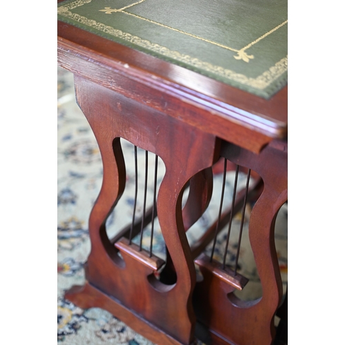 233 - Nest of three tables with inset glass tops and gilt mounts to/w a nest of three tables with green le... 