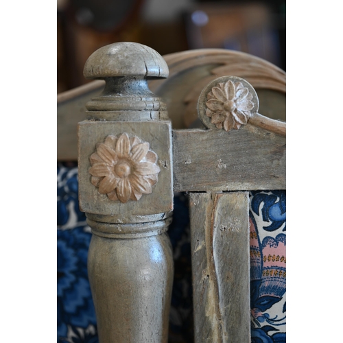 236 - A pair of limed oak single bed headboards with 'Yentai' Eddie Squires Warner fabric with flowers and... 