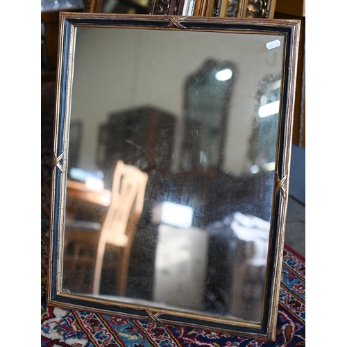 238 - An antique mahogany framed shaving mirror with bevelled glass, vanity box and brass towel rail, 70 x... 