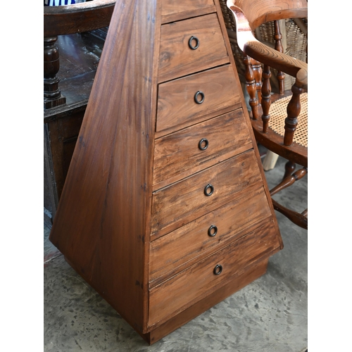 245 - A modern Indian hardwood pyramid chest of seven graduated drawers, 128 cm h