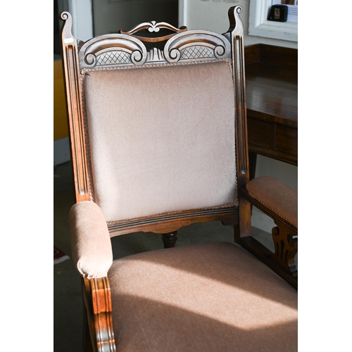 246 - Victorian stained beech parlour chair, upholstered in pink dralon fabric