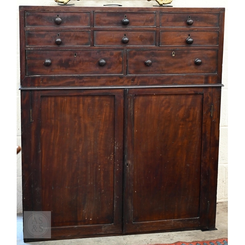 249 - A 19th century mahogany side cabinet with arrangement of eight drawers over panelled cupboards, 100 ... 