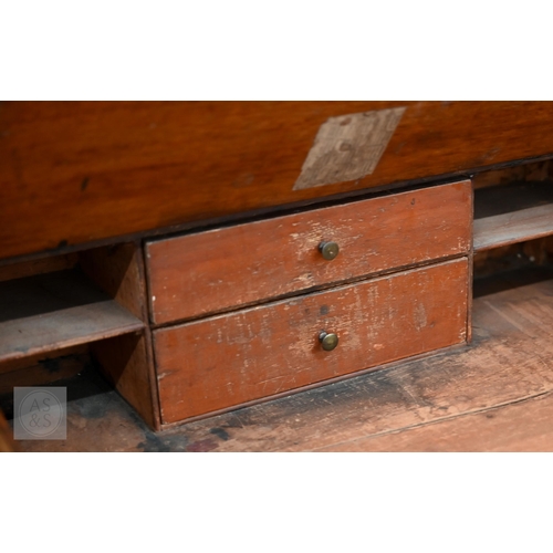 254 - Victorian mahogany slope-top clerk's desk with barley twist pillars, panelled cupboards and single d... 