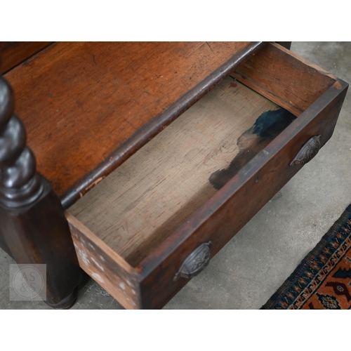 254 - Victorian mahogany slope-top clerk's desk with barley twist pillars, panelled cupboards and single d... 