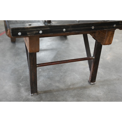 258 - An industrial 'Slingsby' hardwood and cast iron flatbed trolley, 120 x 60 x 78 cm h o/a