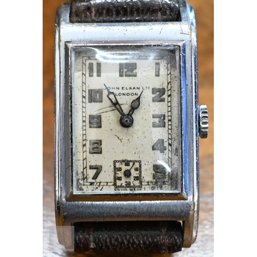 264 - A trio of gents Art deco period wristwatches; two unnamed makers with chromed cases, sub. seconds an... 