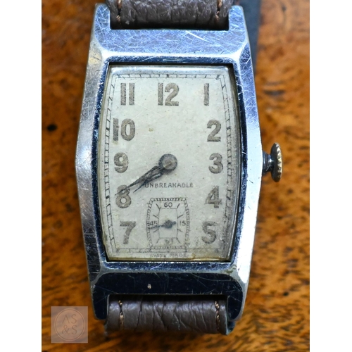 264 - A trio of gents Art deco period wristwatches; two unnamed makers with chromed cases, sub. seconds an... 