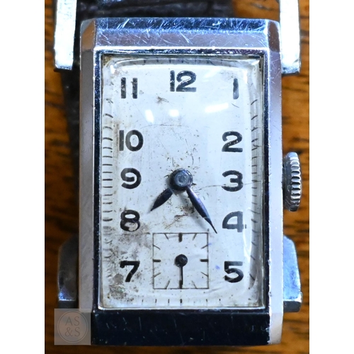 264 - A trio of gents Art deco period wristwatches; two unnamed makers with chromed cases, sub. seconds an... 