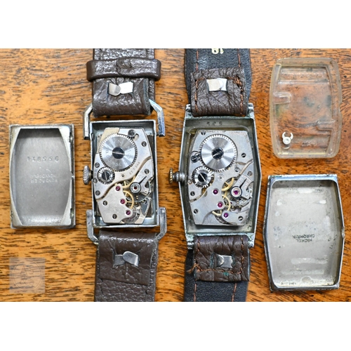 264 - A trio of gents Art deco period wristwatches; two unnamed makers with chromed cases, sub. seconds an... 