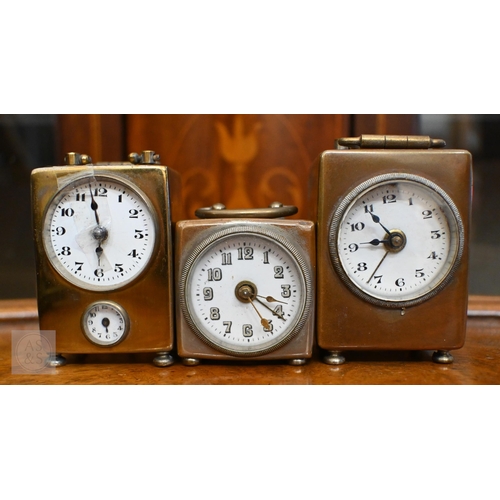 266 - A trio of vintage leather cased travel clocks, 8-day Swiss movements to/with three miniature travel ... 