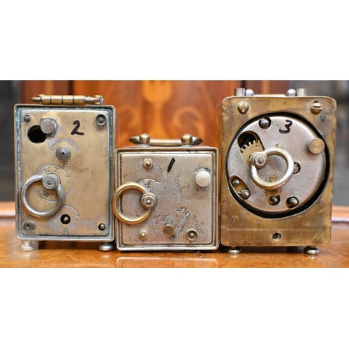 266 - A trio of vintage leather cased travel clocks, 8-day Swiss movements to/with three miniature travel ... 