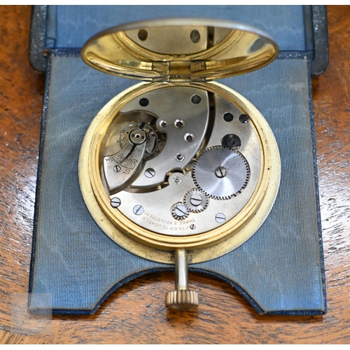 266 - A trio of vintage leather cased travel clocks, 8-day Swiss movements to/with three miniature travel ... 