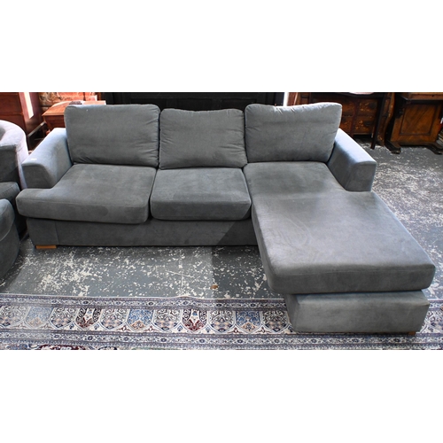 270 - A grey fabric corner chaise sofa, by DFS, 256 cm x 170 cm, a/f, some fading and light staining... 