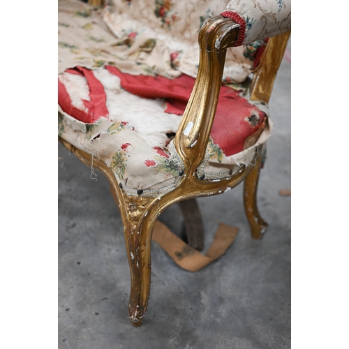 273 - Early 20th century French gilt framed salon settee, in Louis XV style, f/r, 116 x 50 x 100 cm h