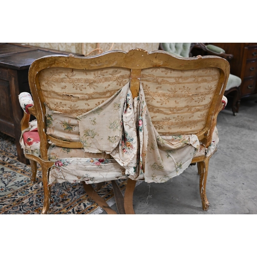 273 - Early 20th century French gilt framed salon settee, in Louis XV style, f/r, 116 x 50 x 100 cm h