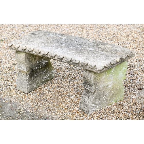 3 - A weathered three piece cast stone garden bench seat to/w a cast stone planter trough (2)