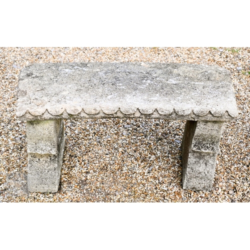 3 - A weathered three piece cast stone garden bench seat to/w a cast stone planter trough (2)