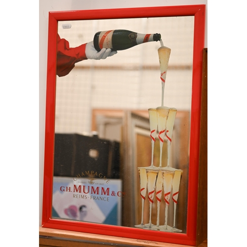 304 - Three Gitanes cigarette advertising posters, two advertising mirrors for Lindt and Mumm champagne, a... 