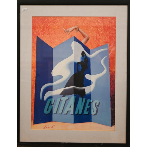 304 - Three Gitanes cigarette advertising posters, two advertising mirrors for Lindt and Mumm champagne, a... 