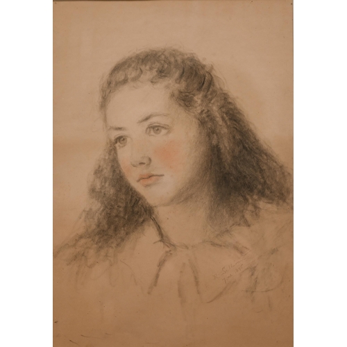 305 - R Sullivan - Portrait of a young girl, pencil, signed and dated June 1895, 37 x 26 cm