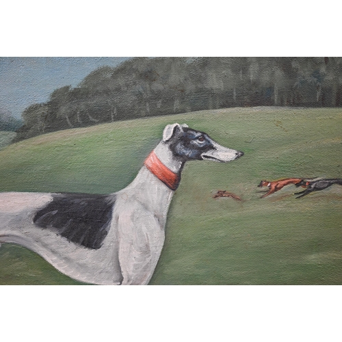 306 - Study of a greyhound, oil on canvas, 25 x 35 cm to/w B More - three oil on board landscapes (unframe... 