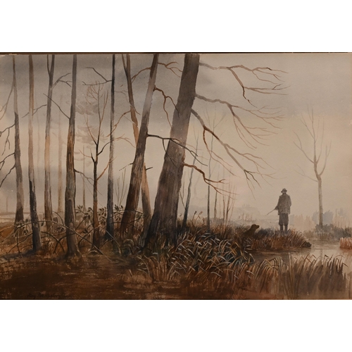 309 - Roy Beddington - Game shooting, watercolour, signed, 27 x 37 cm