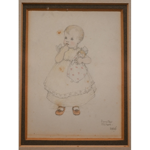 314 - Dorothy Frances Miltod - Three little maids from school, pencil, signed and dated 1909, 16 x 10.5 cm... 