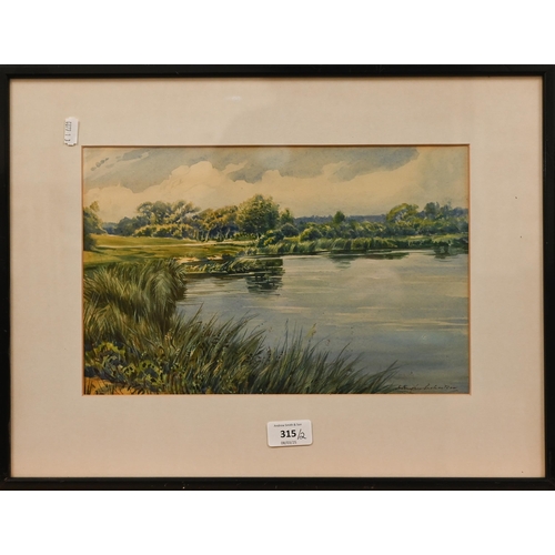 315 - H Hughes Richardson - The Mere, Elsted, Godalming, watercolour, signed, 21 x 33 cm (2)