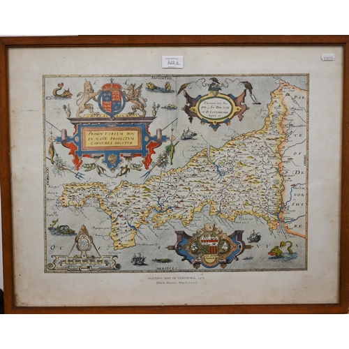 322 - Two map engravings - City and University of Oxford, 25 x 19 cm and Saxton's map of Cornwall, 48 x 61... 