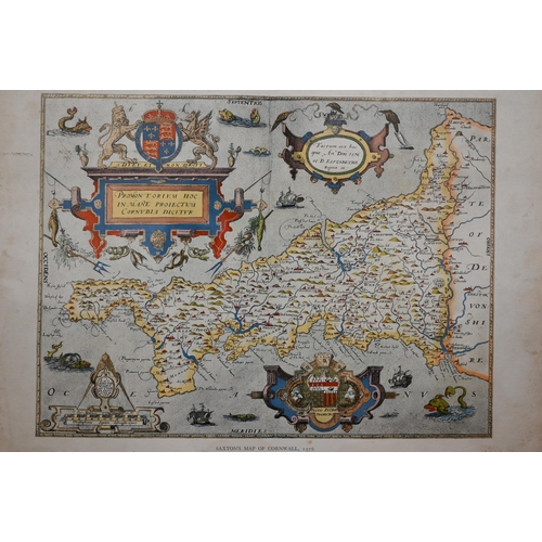 322 - Two map engravings - City and University of Oxford, 25 x 19 cm and Saxton's map of Cornwall, 48 x 61... 