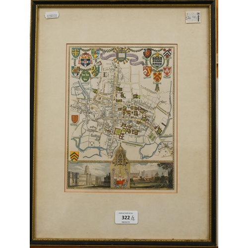 322 - Two map engravings - City and University of Oxford, 25 x 19 cm and Saxton's map of Cornwall, 48 x 61... 