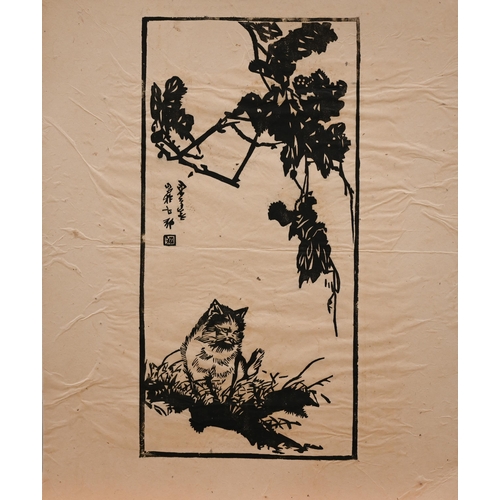 323 - A collection of eight various Asian silkworks, panels, prints, woodcuts including landscapes, one hu... 