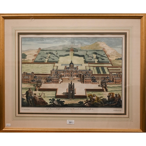 332 - Two hand-coloured architectural engravings - Alveston the Seat of Edward Hill, and Castle Howard, 38... 