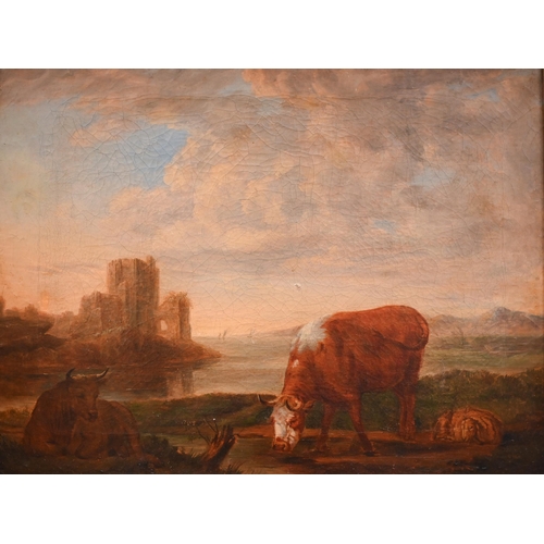 333 - 19th century English school - Cattle in a landscape, oil on canvas, 35 x 44 cm to/w T C Dibdin - wat... 