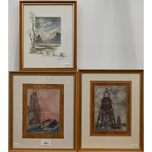 342 - Mixed pictures including pencil signed print of Mediterranean harbour; Max - 1960s harbour view oil ... 